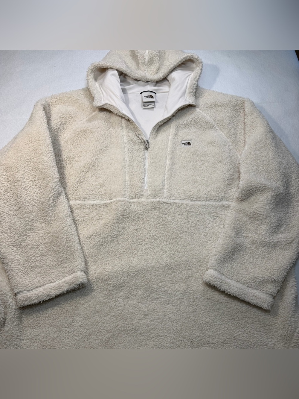 The North Face Womens XXL Cream Sherpa Fleece Hoodie Quarter Zip Pullover